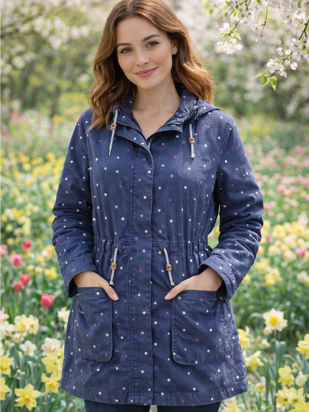 Talbots Navy Polka Dot Hooded Spring Jacket - M
